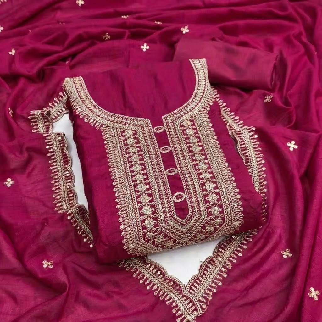 DAILY WEAR NEW PAKISHTANI DRESS MATERIAL FOR WOMEN (Pink)
