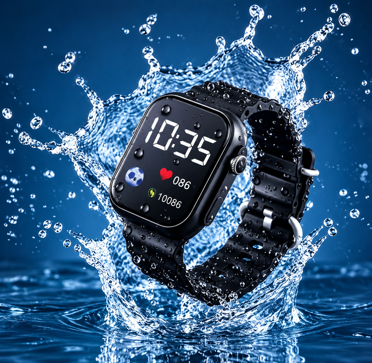 Waterproof Digital Sports Smartwatch with Heart Rate & Step Tracker for Men & Women (Black)