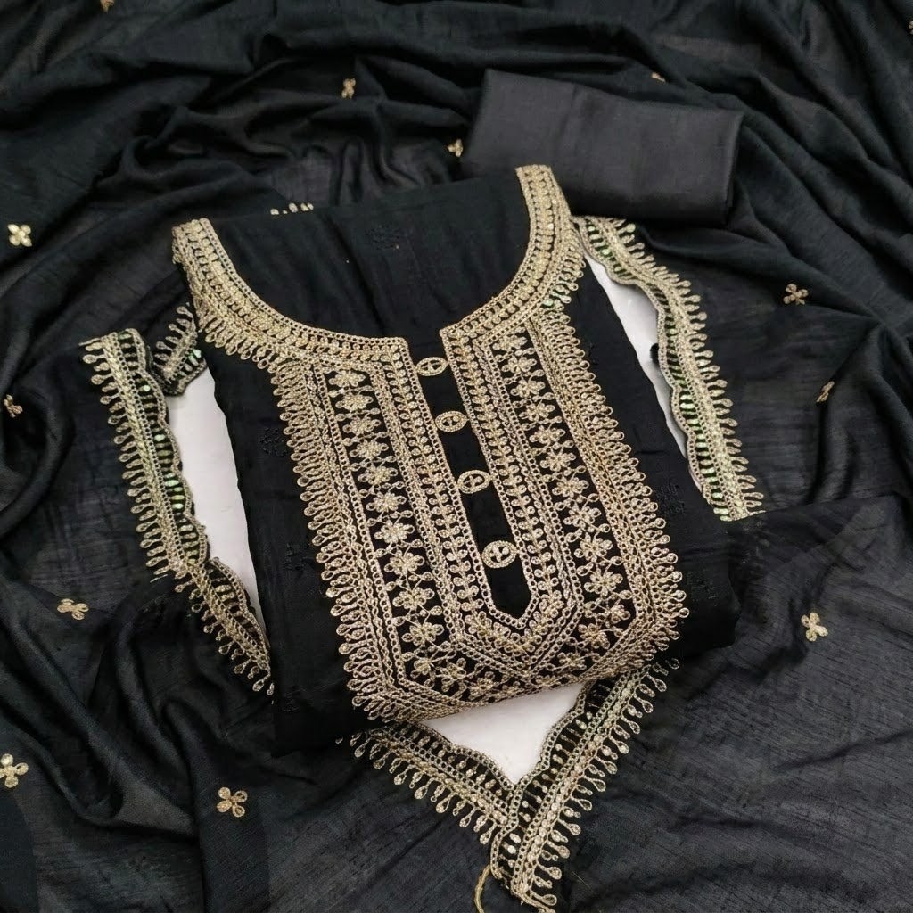 DAILY WEAR NEW PAKISHTANI DRESS MATERIAL FOR WOMEN (Black)