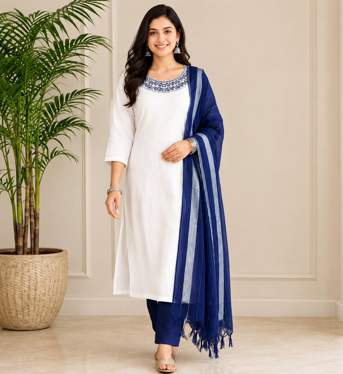 Embroidery Kurti Pant With Dupatta Set