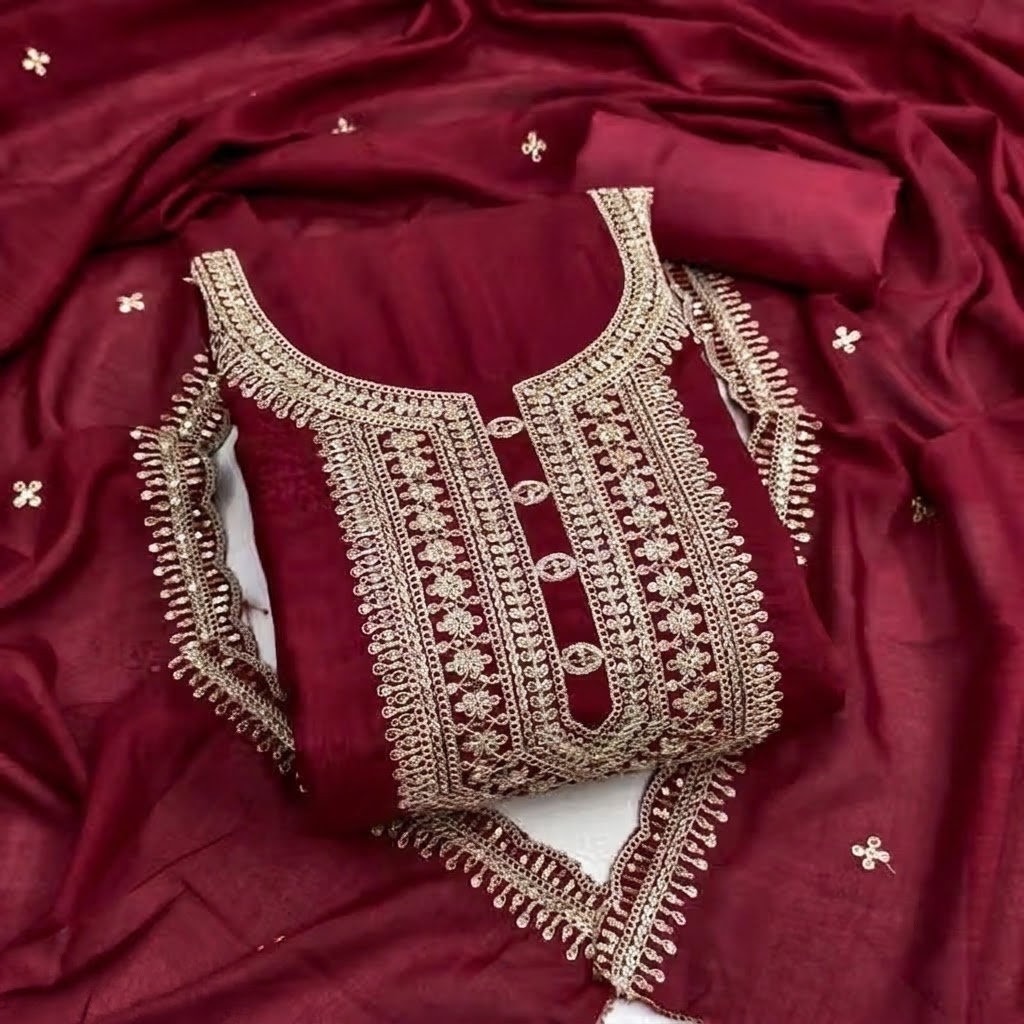 DAILY WEAR NEW PAKISHTANI DRESS MATERIAL FOR WOMEN (Maroon)