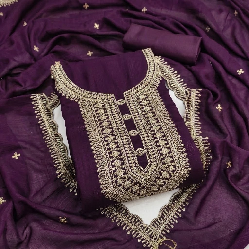 DAILY WEAR NEW PAKISHTANI DRESS MATERIAL FOR WOMEN (Purple)