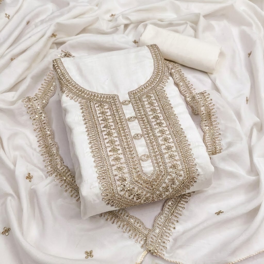 DAILY WEAR NEW PAKISHTANI DRESS MATERIAL FOR WOMEN (White)